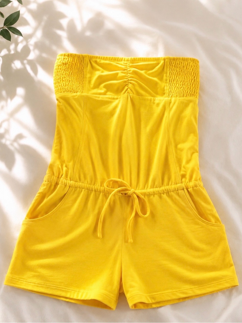 Sunny Yellow Strapless Smocked Bodysuit Romper